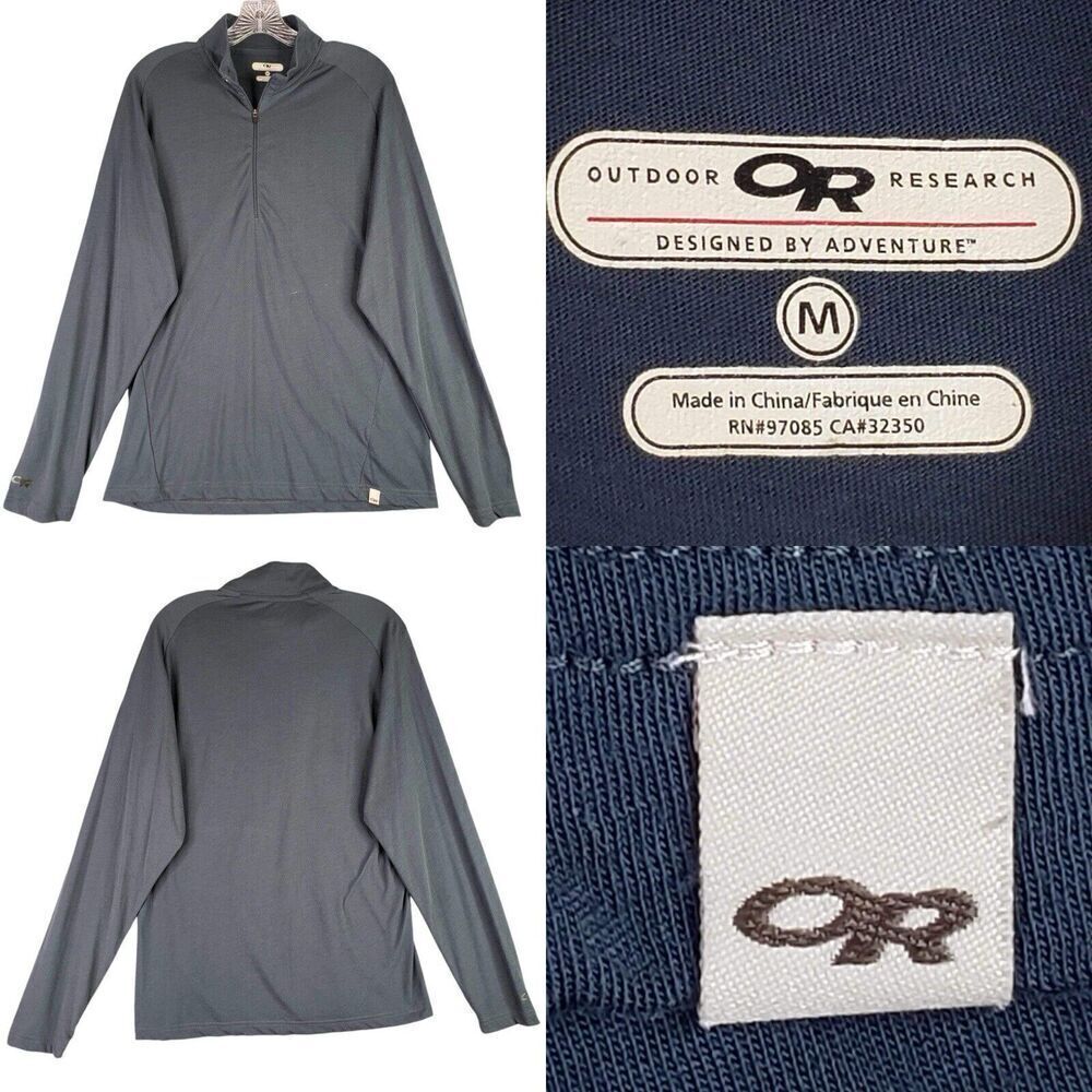 Outdoor Research Shirt Mens Medium Gray 1/4 Zip Pullover LS Baselayer Wool